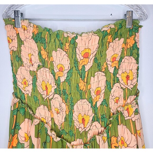 FREE PEOPLE Sophia Jumpsuit XL Floral Avocado Combo Smocked Missing Stra… - Picture 3 of 12